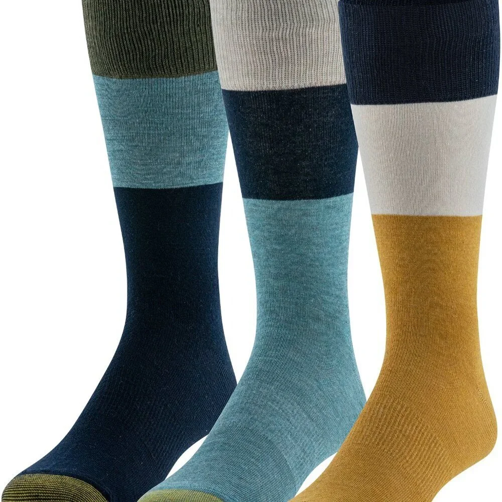 NWT Gold Toe 3 Pack Dress Socks Stripes Comfort Top